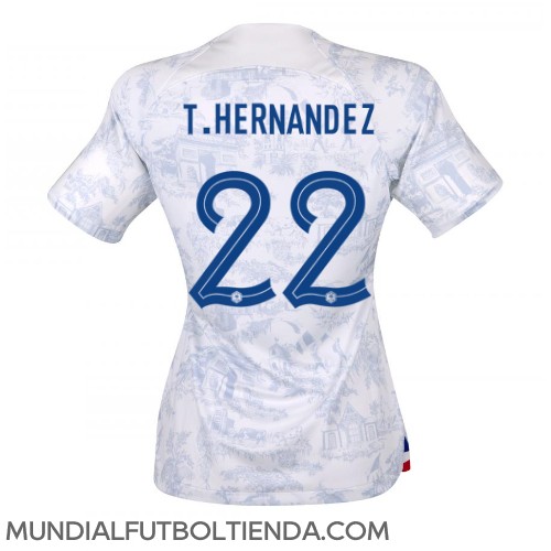Camiseta Francia Theo Hernandez #22 Segunda Equipación Replica Mundial 2022 para mujer mangas cortas